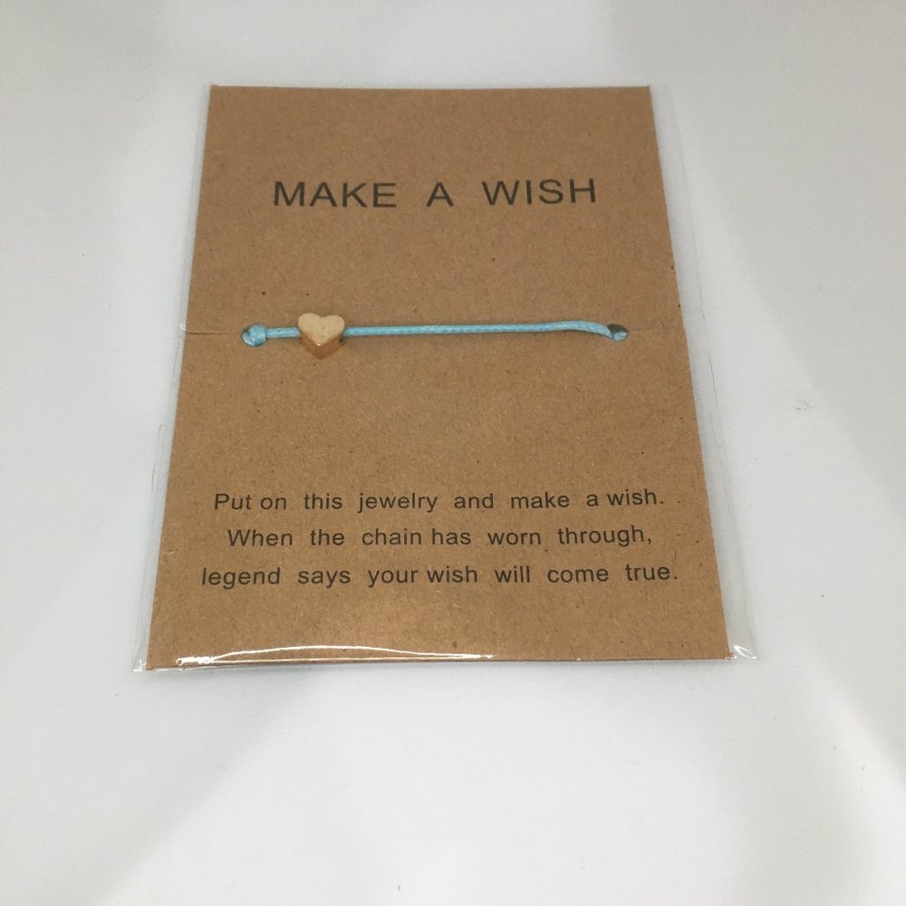 NEW Blue MAKE A WISH Gold Heart Adjustable Bracelet